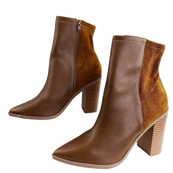 Lulus Essex Booties Brown Size 11 Mid Calf Pointed Toe Faux Leather Zippers Shoe - Picture 2 of 11